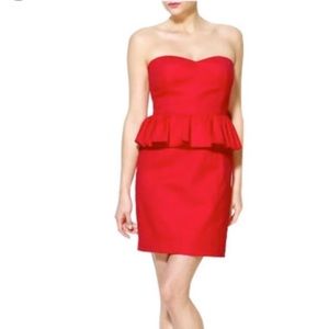 Aryn K red peplum strapless dress